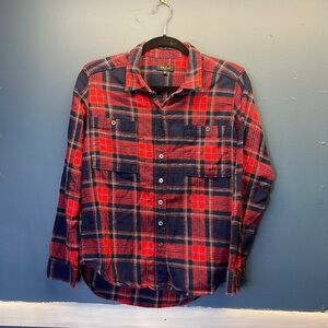 Red and navy plaid button down